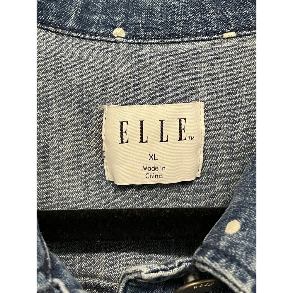ELLE Polka Dot Cotton Denim Jacket Womens XL Blue White Stretch Jean Trucker - Picture 5 of 11